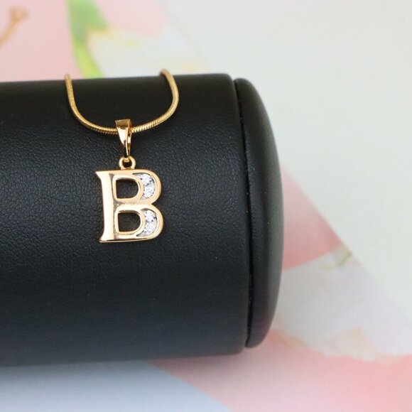 "Rose Gold Letter B Pendant with Crystals – 18K Gold Plated Charm, XPPT1351 - Picture 7 of 13